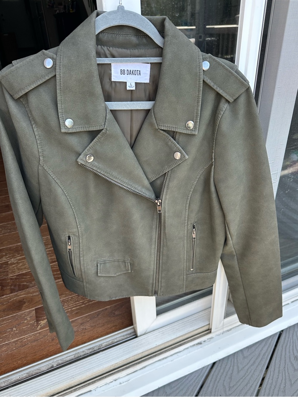 BB Dakota Olive Faux Suede Moto Jacket